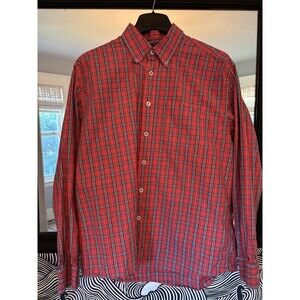 ORVIS Active Fit Heritage Wash 100% Cotton Red Plaid Long Sleeve Casual Shirt L